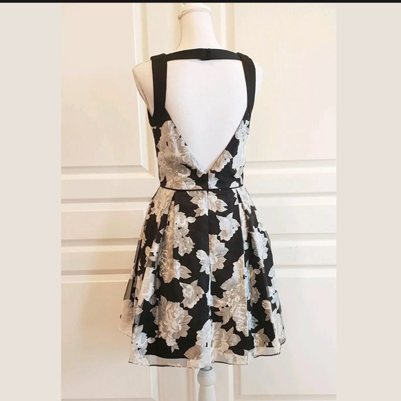 Aiden Mattox Black Floral Chiffon A-Line Dress - Picture 4 of 12